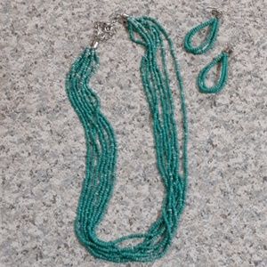 Necklace Earring Tiny Seed Bead Turquoise Color